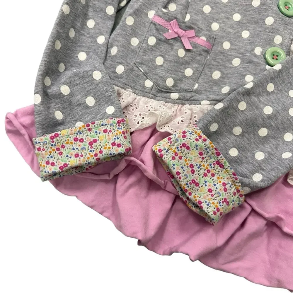 Matilda Jane Lead The Way Jacket Polka Dots Ruffled Hem Pink Gray Size 8